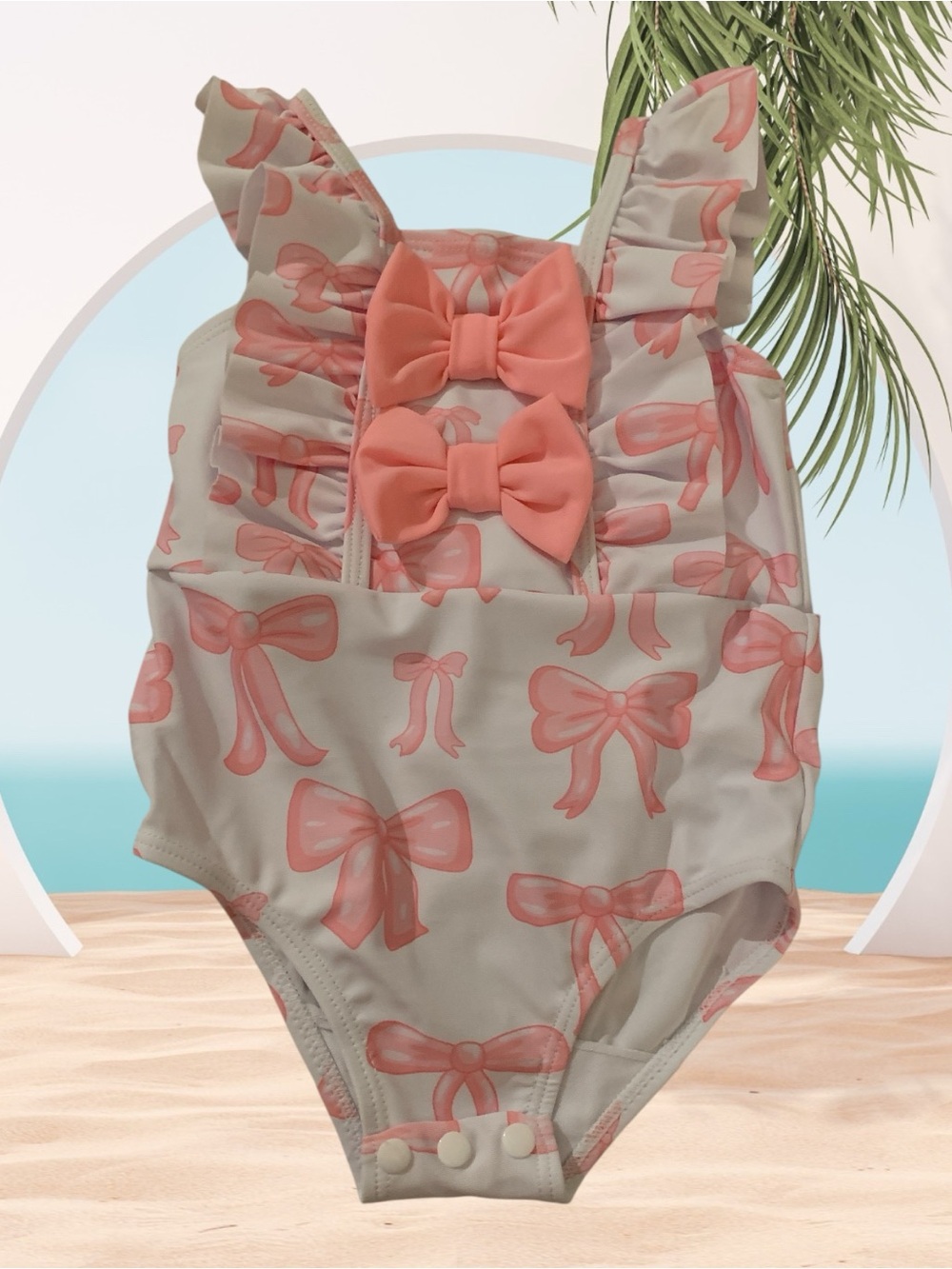 White One-Piece Swimsuit with Pink Bows